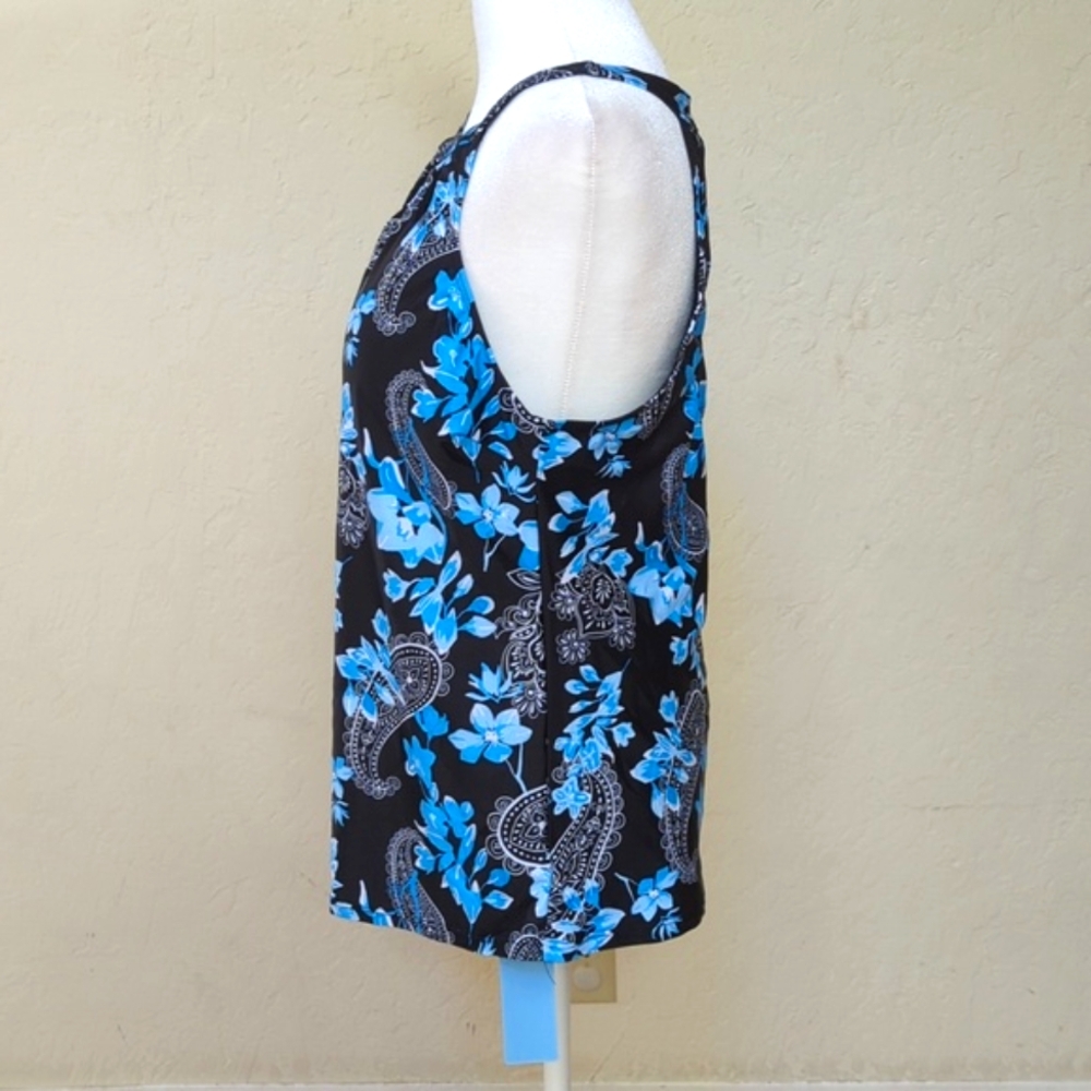 Yonique Tummy Control High Neck Tankini High Waisted Black Floral Swimsuit XL - Picture 7 of 14